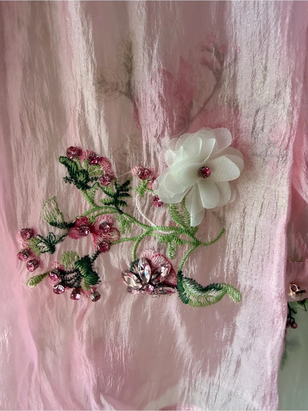 NWT KEBUNUO Pink Sheer Floral Embroidered 3D Appliqué Button-Up Blouse OS - Picture 6 of 12